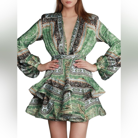 BRONX AND BANCO BEDOUIN MINI DRESS TIERED LONG SLEEVE SIZE MEDIUM REVOLVE - Picture 4 of 16